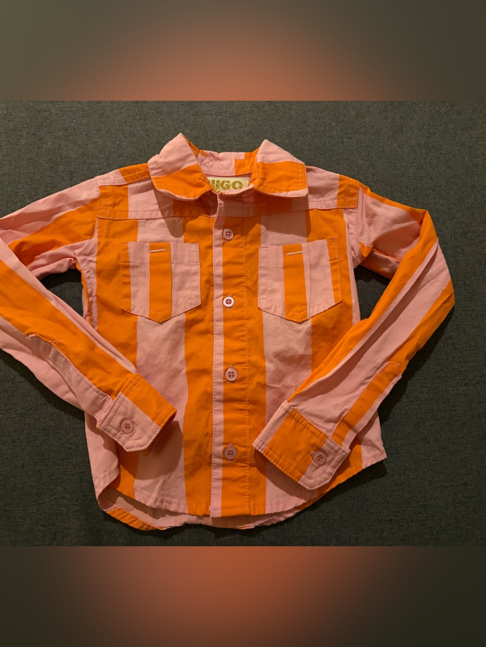 Hugo Loves Tiki Pink and Orange Striped Kids Button-Down Shirt